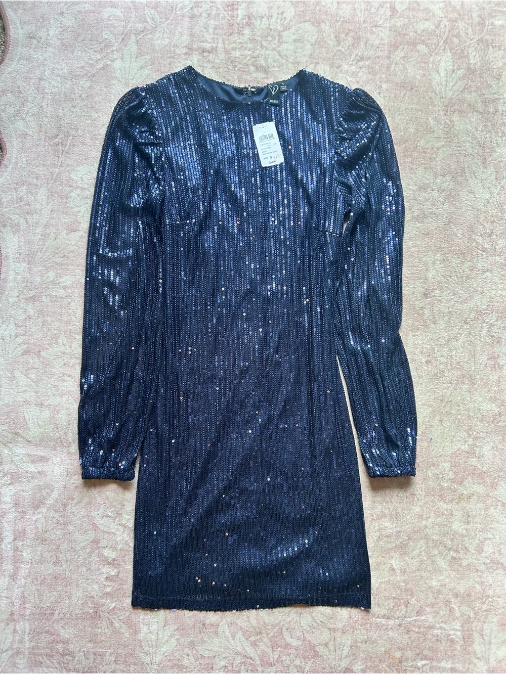 Windsor Navy Sequin Long Sleeve Cocktail Dress